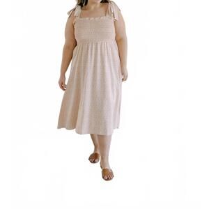 NEW POLISHED PRINTS everyday smock midi dress in beige